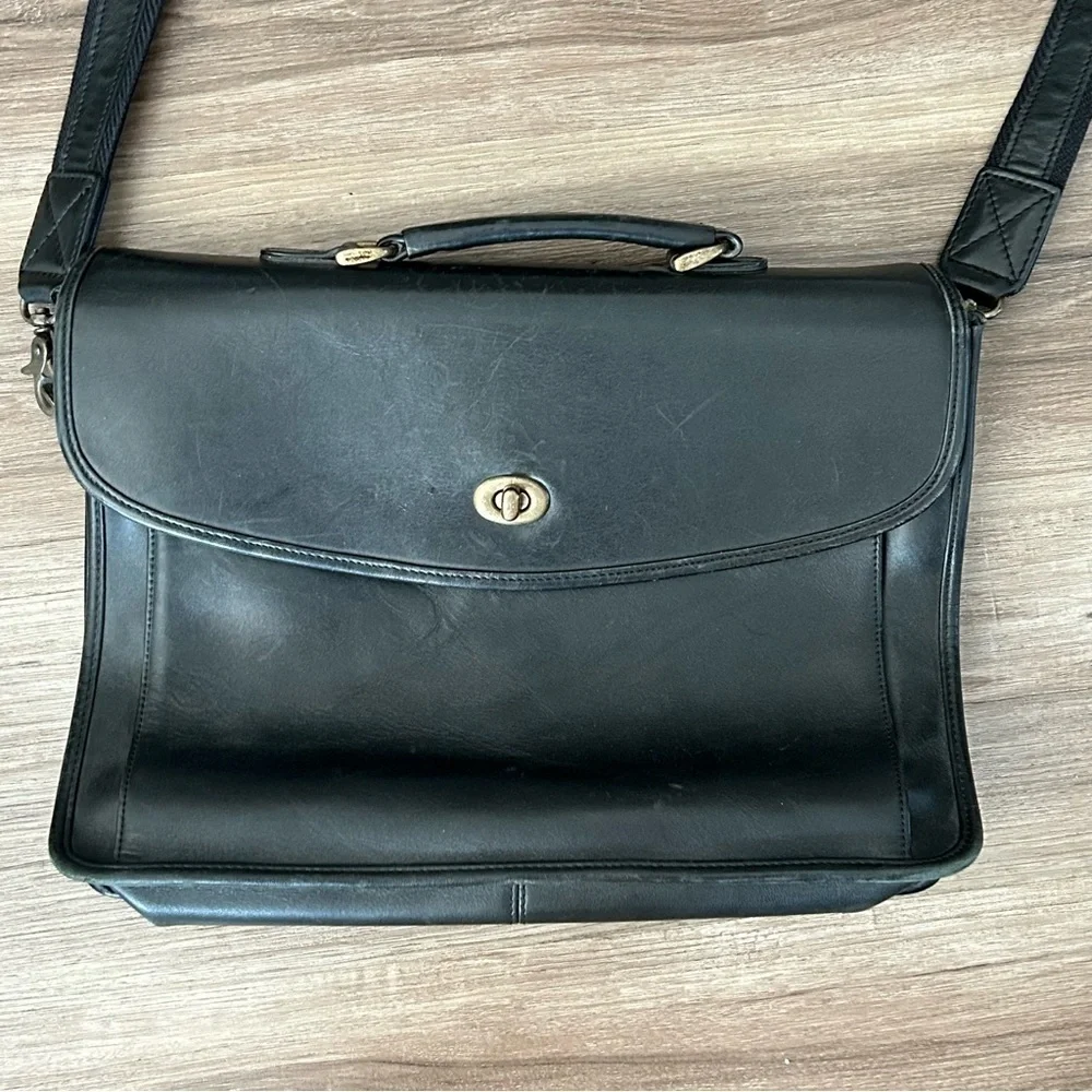 Franklin Covey Black Napa Leather Briefcase Shoulder Bag